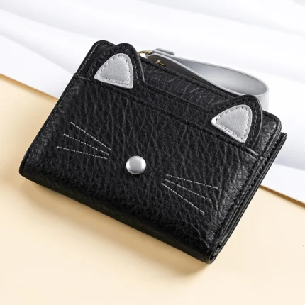 Women's cat PU short wallet with multiple card slots
